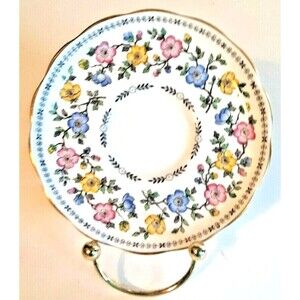 Copelands Grosvenor China England L Floral Saucer 6" Pink Yellow Blue Green